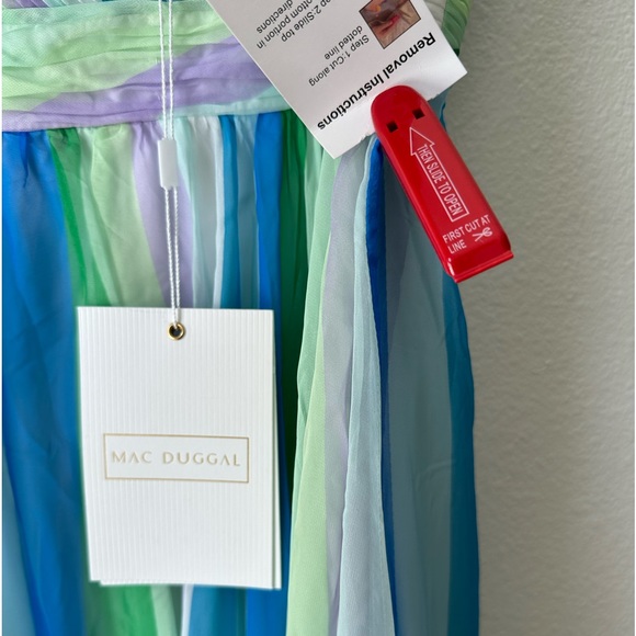 MAC DUGGAL | blue green multicolor stripe plunge maxi gown 4 - Picture 4 of 14